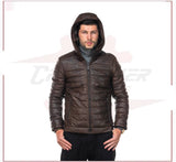 Rio - Men's Down Jacket in Genuine Dark Brown Leather CROSSOVER RACEWEARS
