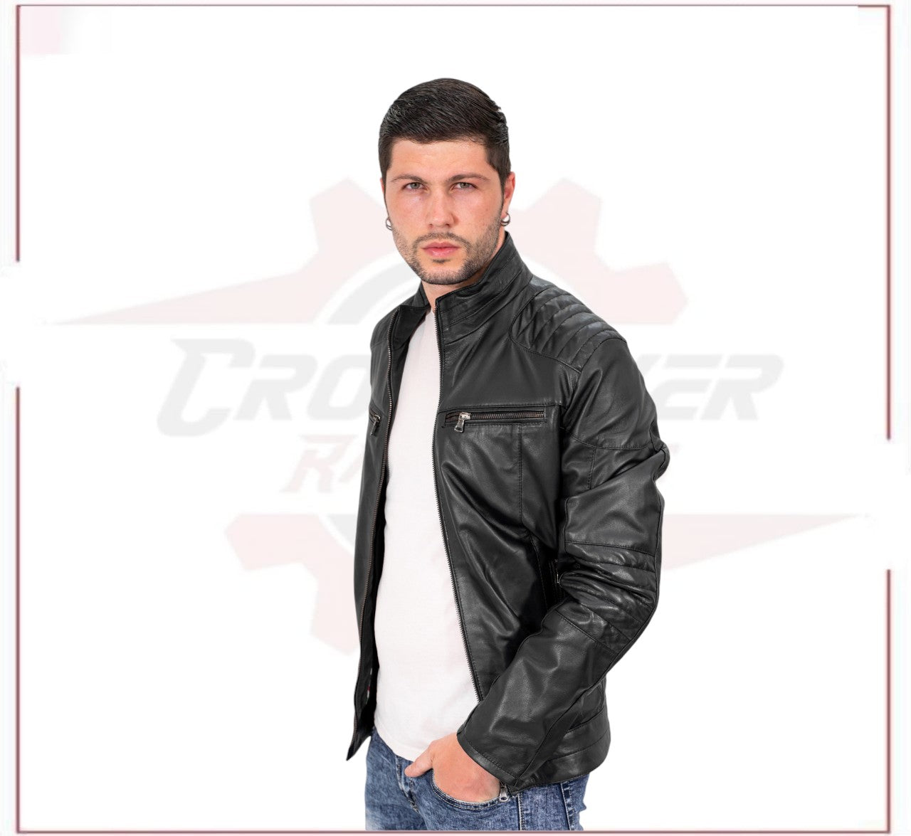 Attila - Men's Biker Jacket in Genuine Black Leather CROSSOVER RACEWEARS