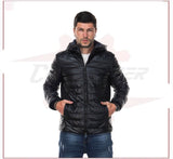 Rio - Men's Down Jacket in Genuine Black Leather CROSSOVER RACEWEARS