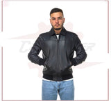 Men's Bomber Jacket in Genuine Black Leather CROSSOVER RACEWEARS