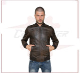 Men's Bomber Jacket in Genuine Dark Brown Leather CROSSOVER RACEWEARS