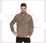 David - Men's Bomber Jacket in Genuine Taupe Suede Leather CROSSOVER RACEWEARS
