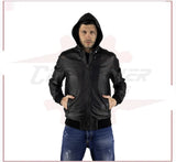 Men's Bomber Jacket in Genuine Black Leather CROSSOVER RACEWEARS