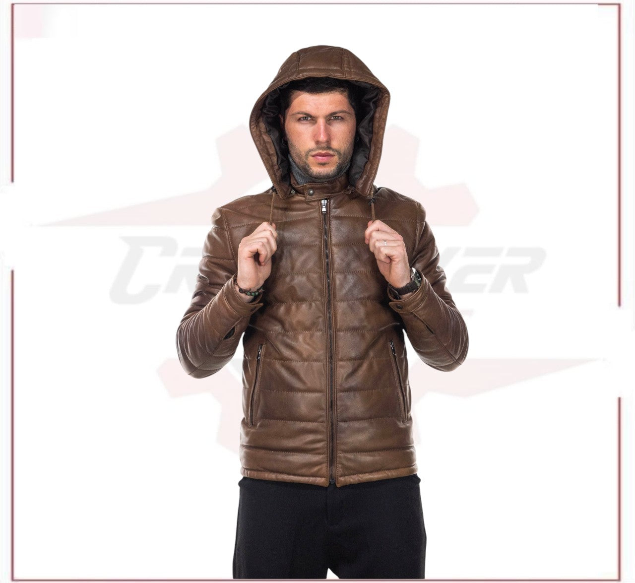 Berlino - Men's Down Jacket in Genuine Brown Leather CROSSOVER RACEWEARS