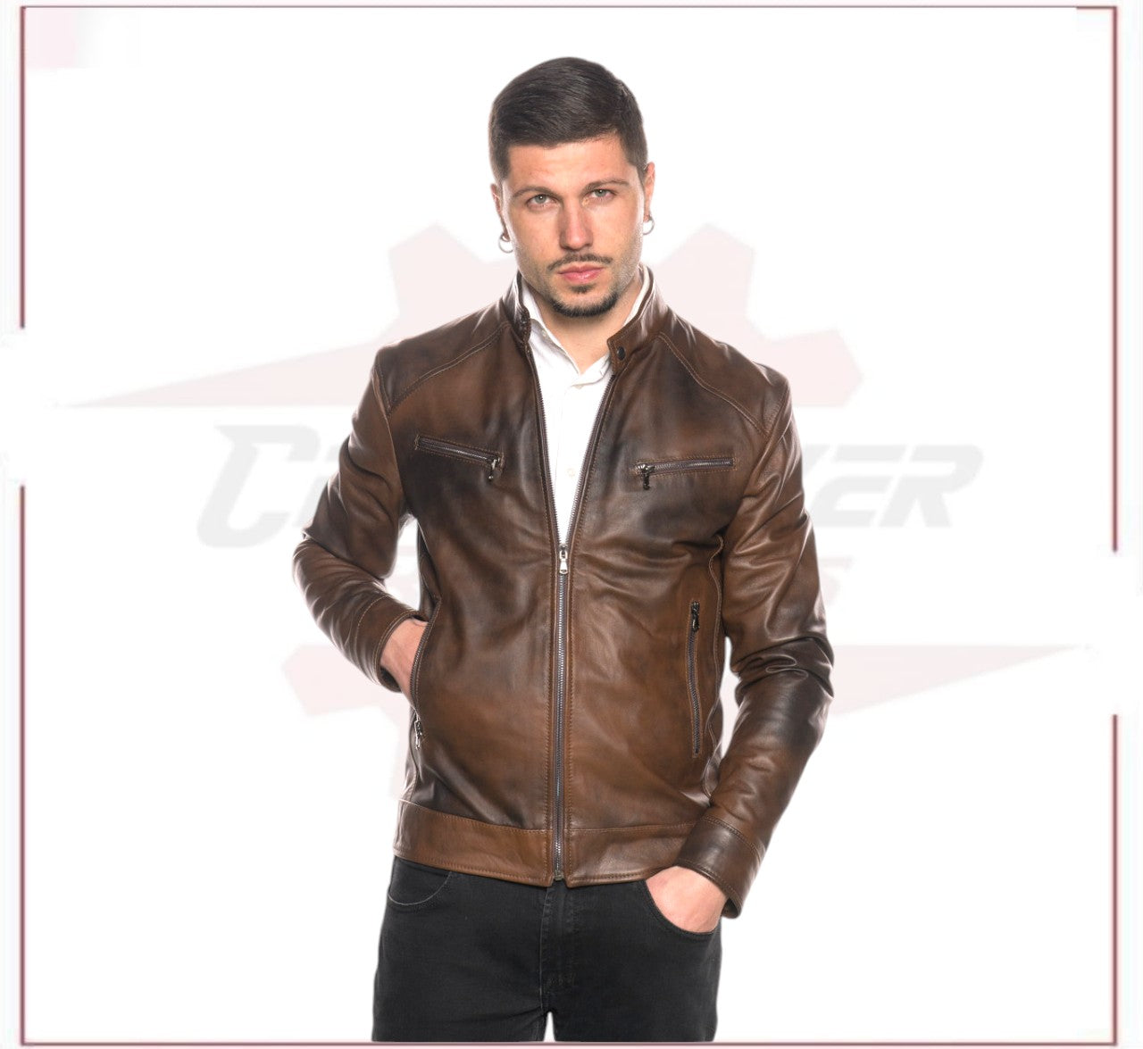 Men's Jacket in Genuine Brown Leather CROSSOVER RACEWEARS