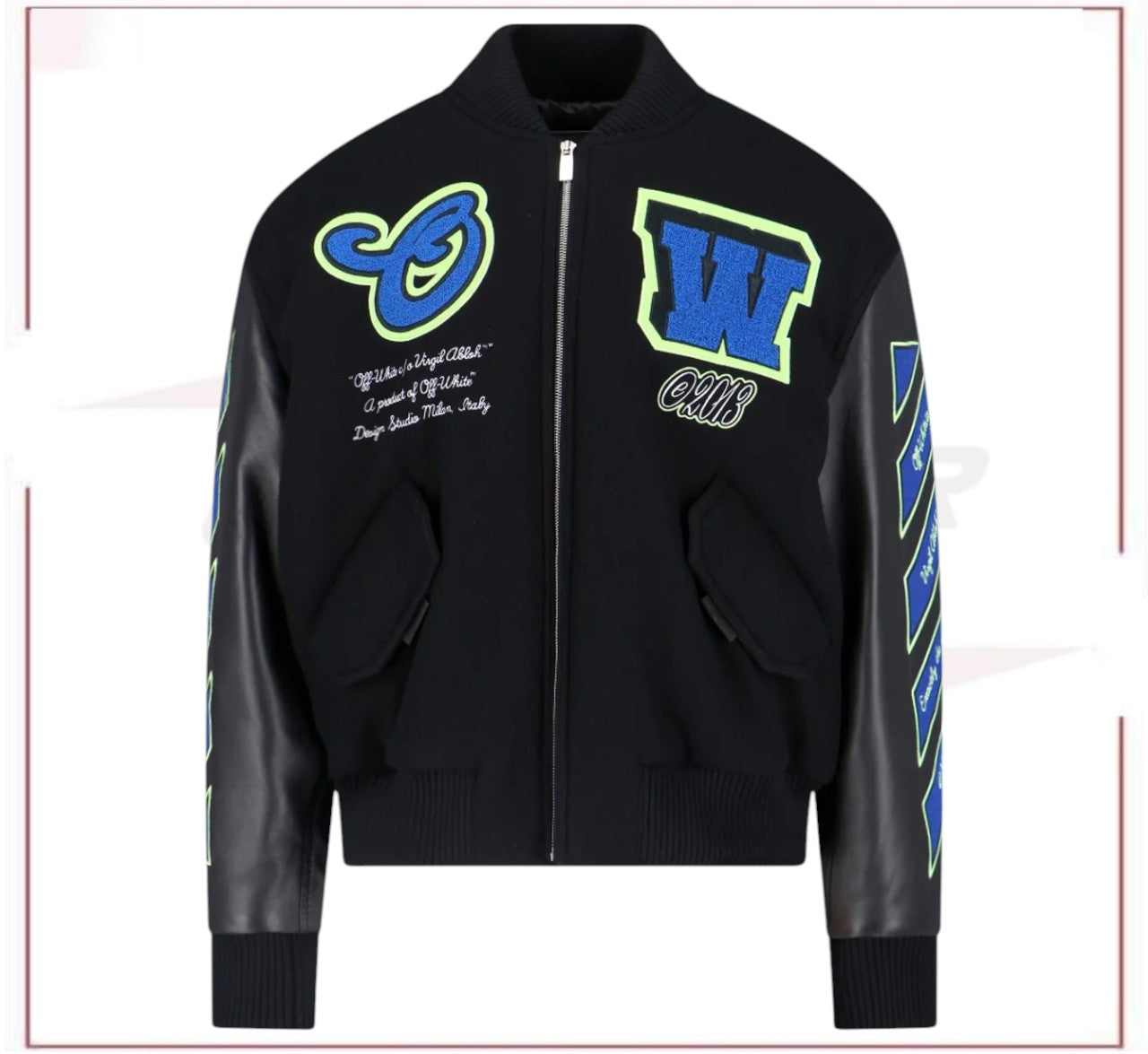 Off-White Zip-Up Long-Sleeved Varsity Jacket