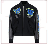 Off-White Zip-Up Long-Sleeved Varsity Jacket