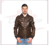 U03 - Men's Bomber Jacket in Genuine Dark Brown Leather CROSSOVER RACEWEARS