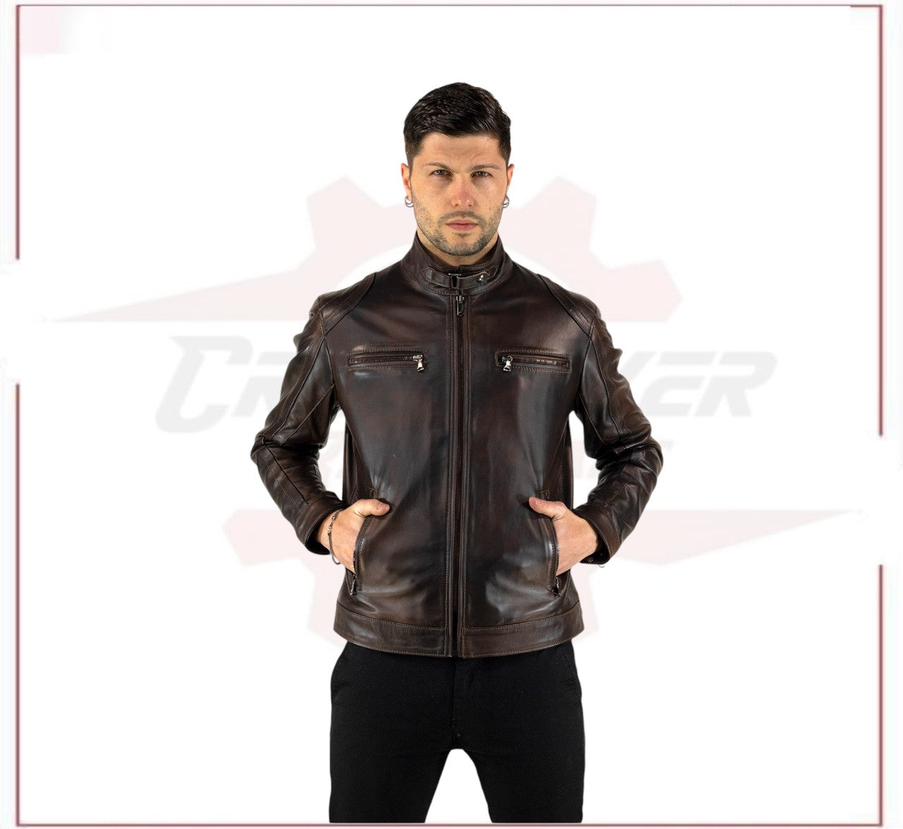 Avatar - Biker Men's Genuine Dark Brown Leather CROSSOVER RACEWEARS