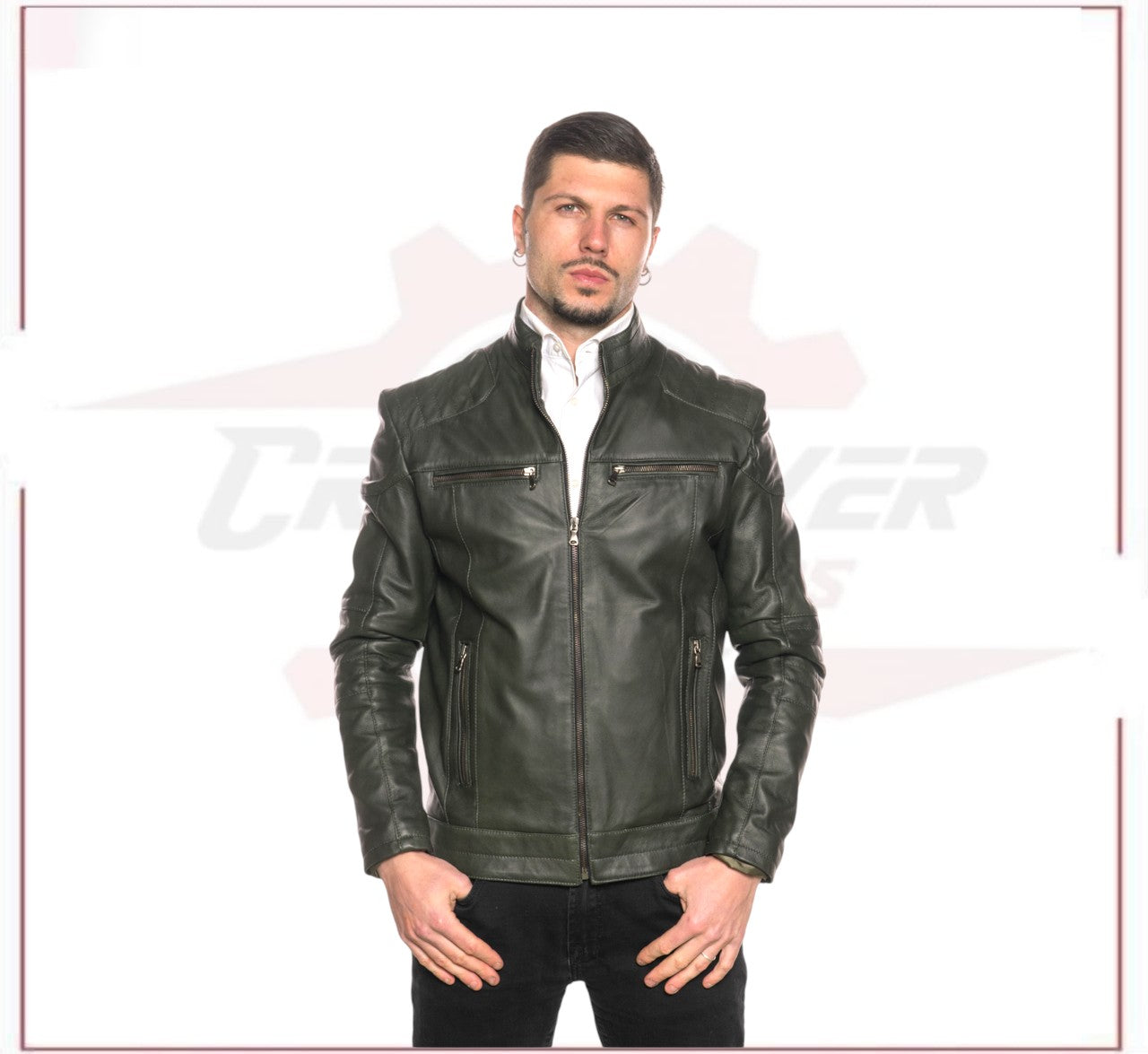 Attila - Biker Mens Genuine Green Leather CROSSOVER RACEWEARS