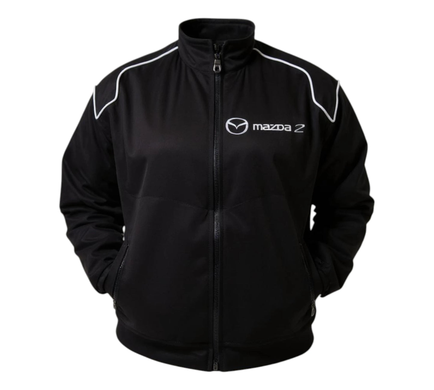 Black jacket with Mazda logo on a white background