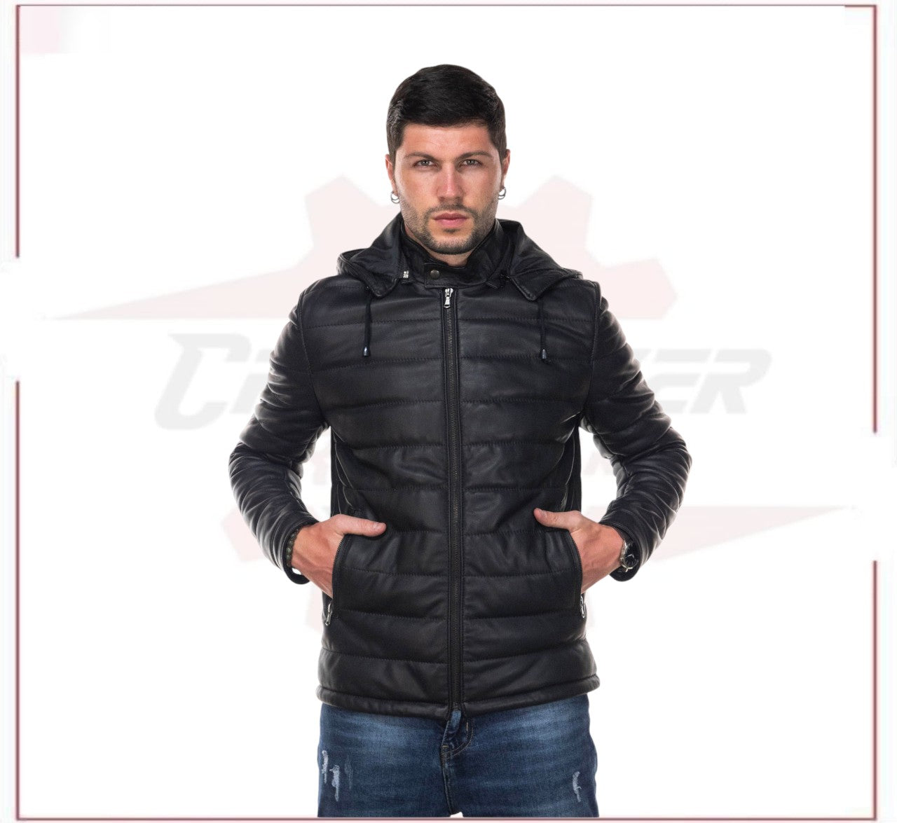Berlino - Men's Down Jacket in Genuine Black Leather CROSSOVER RACEWEARS