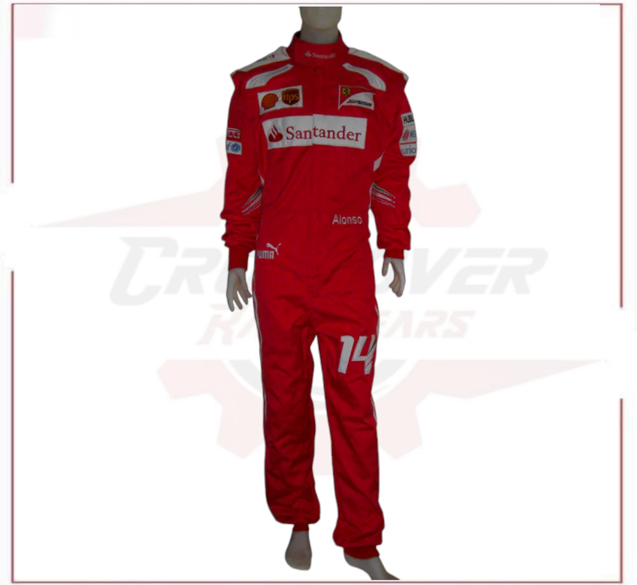 2014 Fernando Alonso Ferrari F1 Embroidered Racing Suit CROSSOVER RACEWEARS