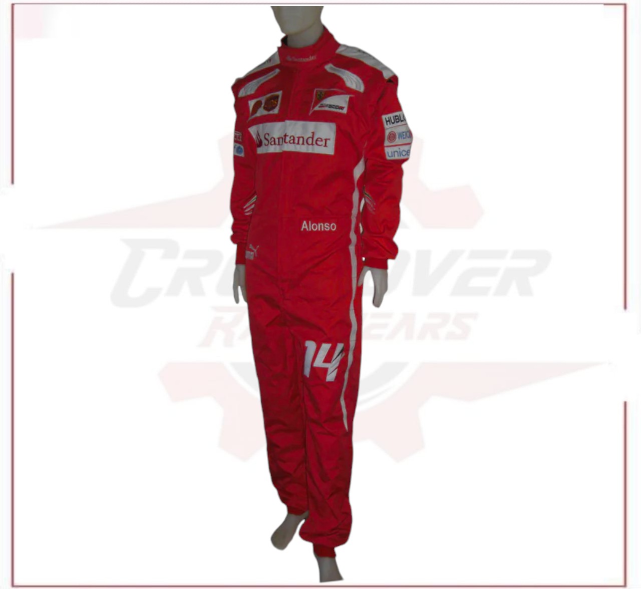 2014 Fernando Alonso Ferrari F1 Embroidered Racing Suit CROSSOVER RACEWEARS