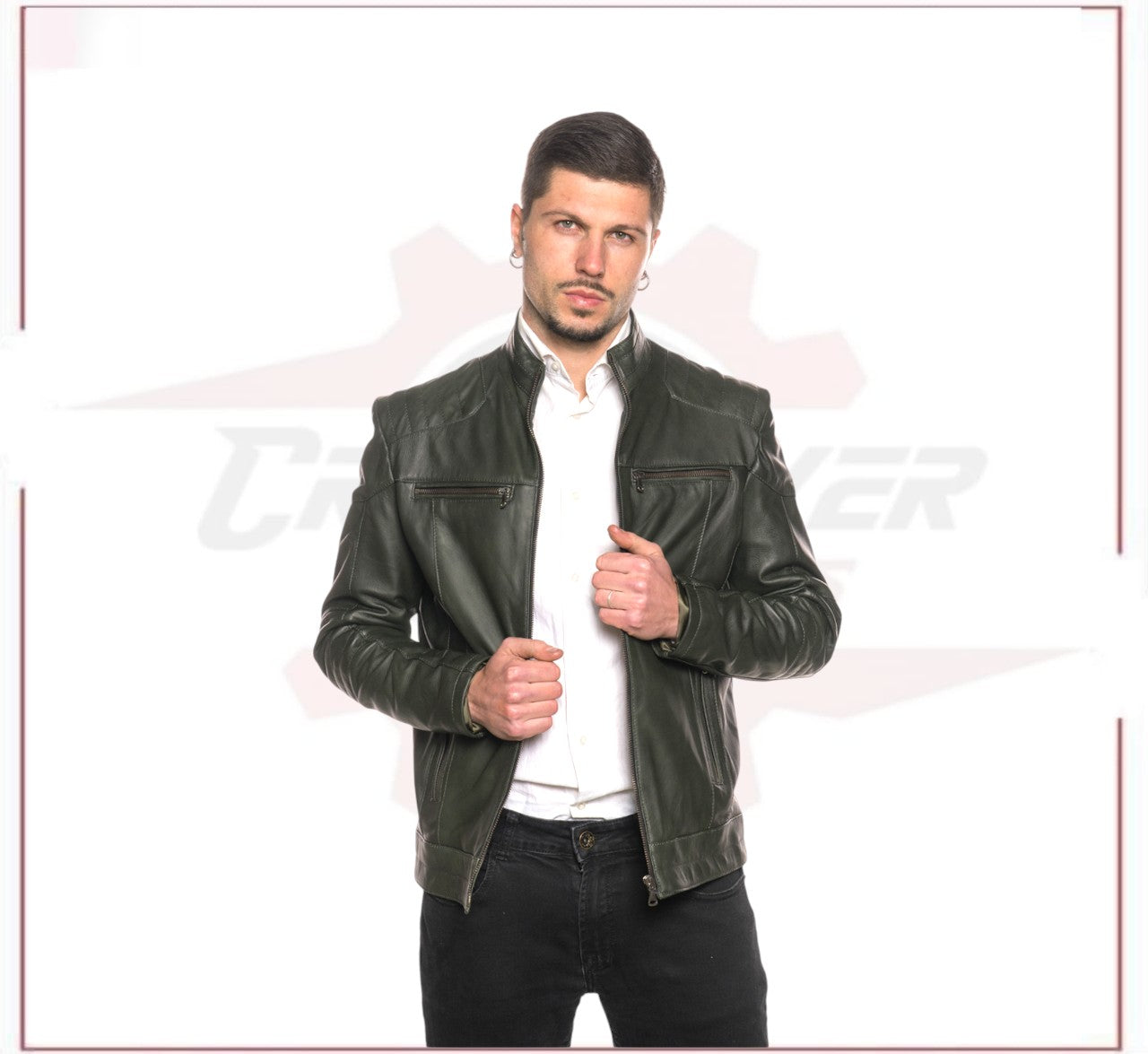 Attila - Biker Mens Genuine Green Leather CROSSOVER RACEWEARS