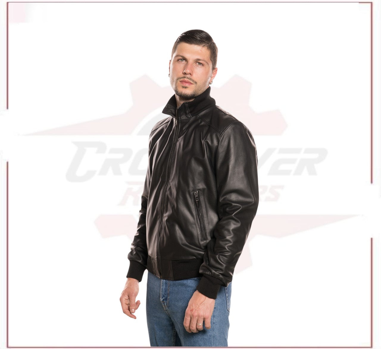 Men's Bomber in Genuine Black Leather CROSSOVER RACEWEARS
