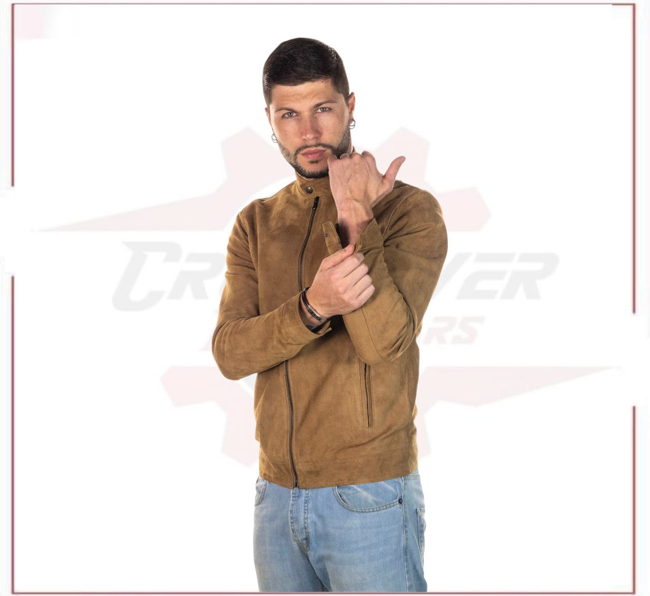 U010 - Men's Jacket in Genuine Honey Suede Leather CROSSOVER RACEWEARS