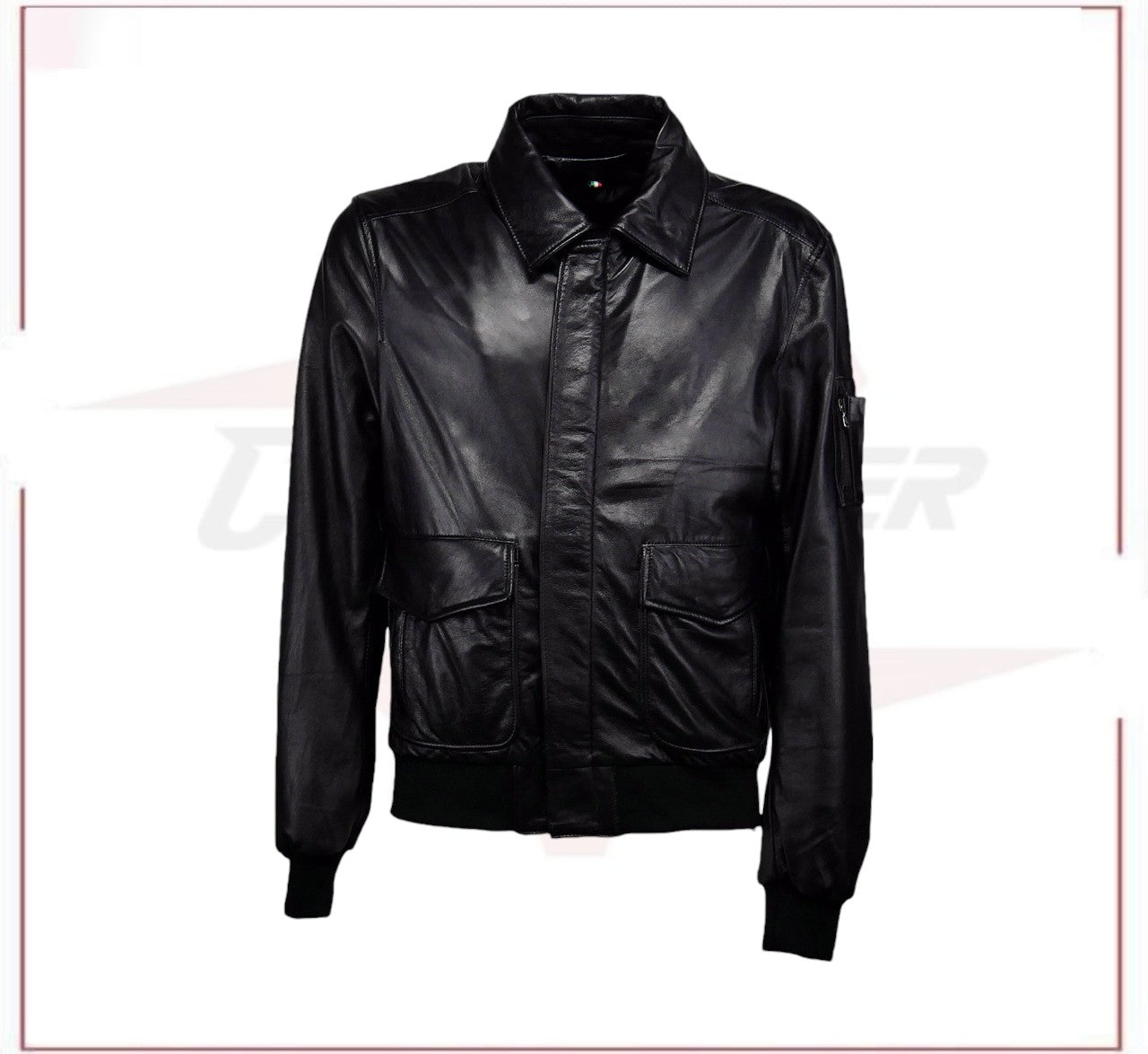 Men's Bomber Jacket in Genuine Black Leather CROSSOVER RACEWEARS