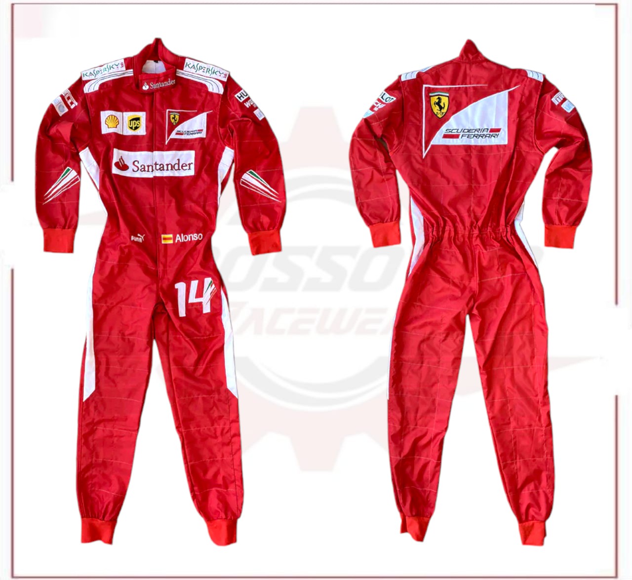 2014 Fernando Alonso Ferrari F1 Embroidered Racing Suit CROSSOVER RACEWEARS