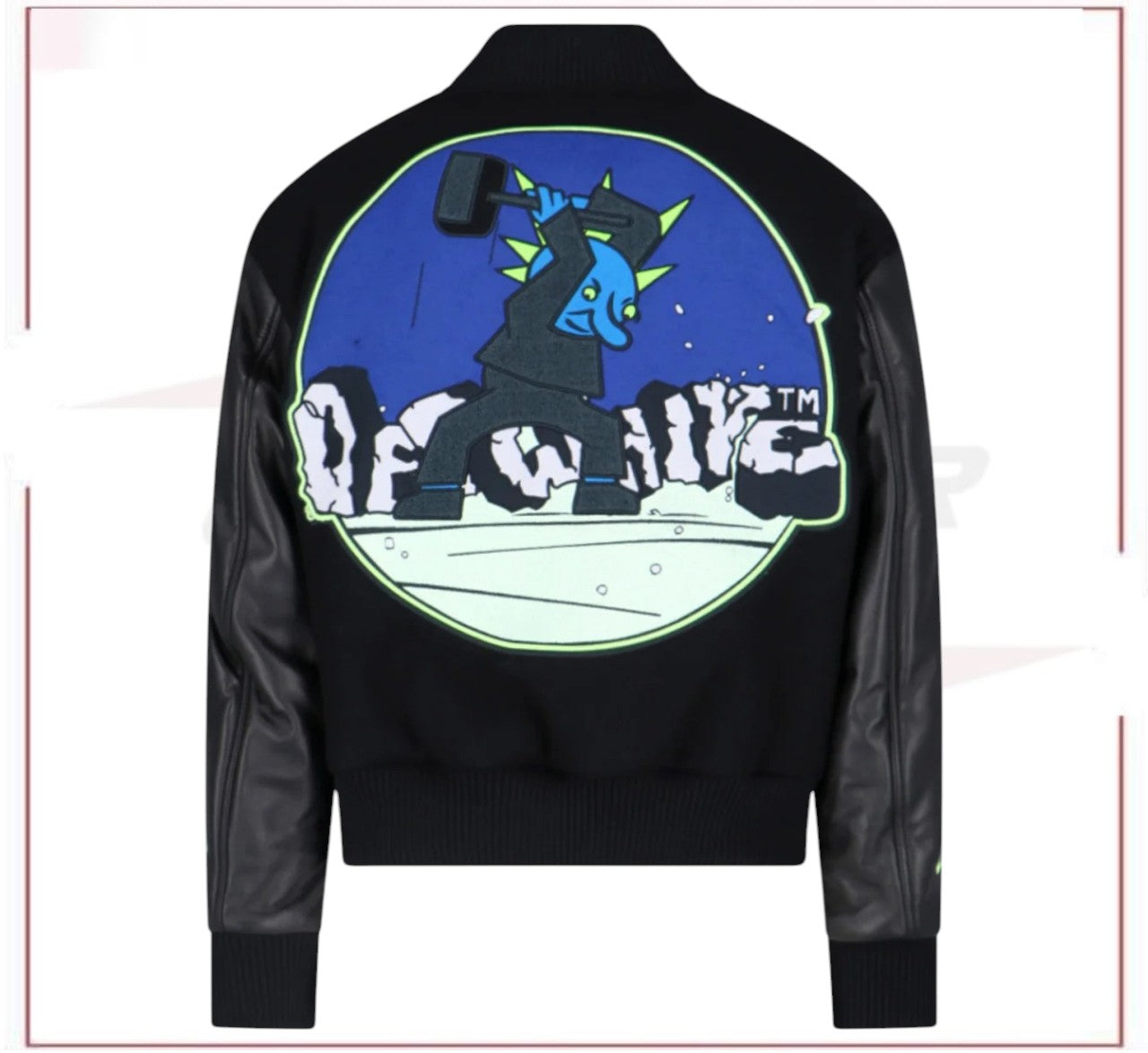 Off-White Zip-Up Long-Sleeved Varsity Jacket