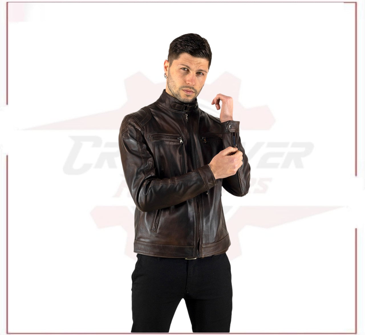 Avatar - Biker Men's Genuine Dark Brown Leather CROSSOVER RACEWEARS