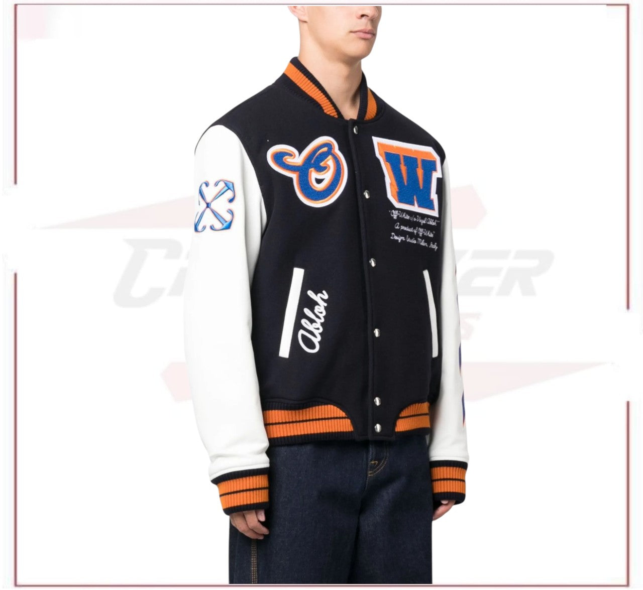 Off-White varsity patch bomber jacket