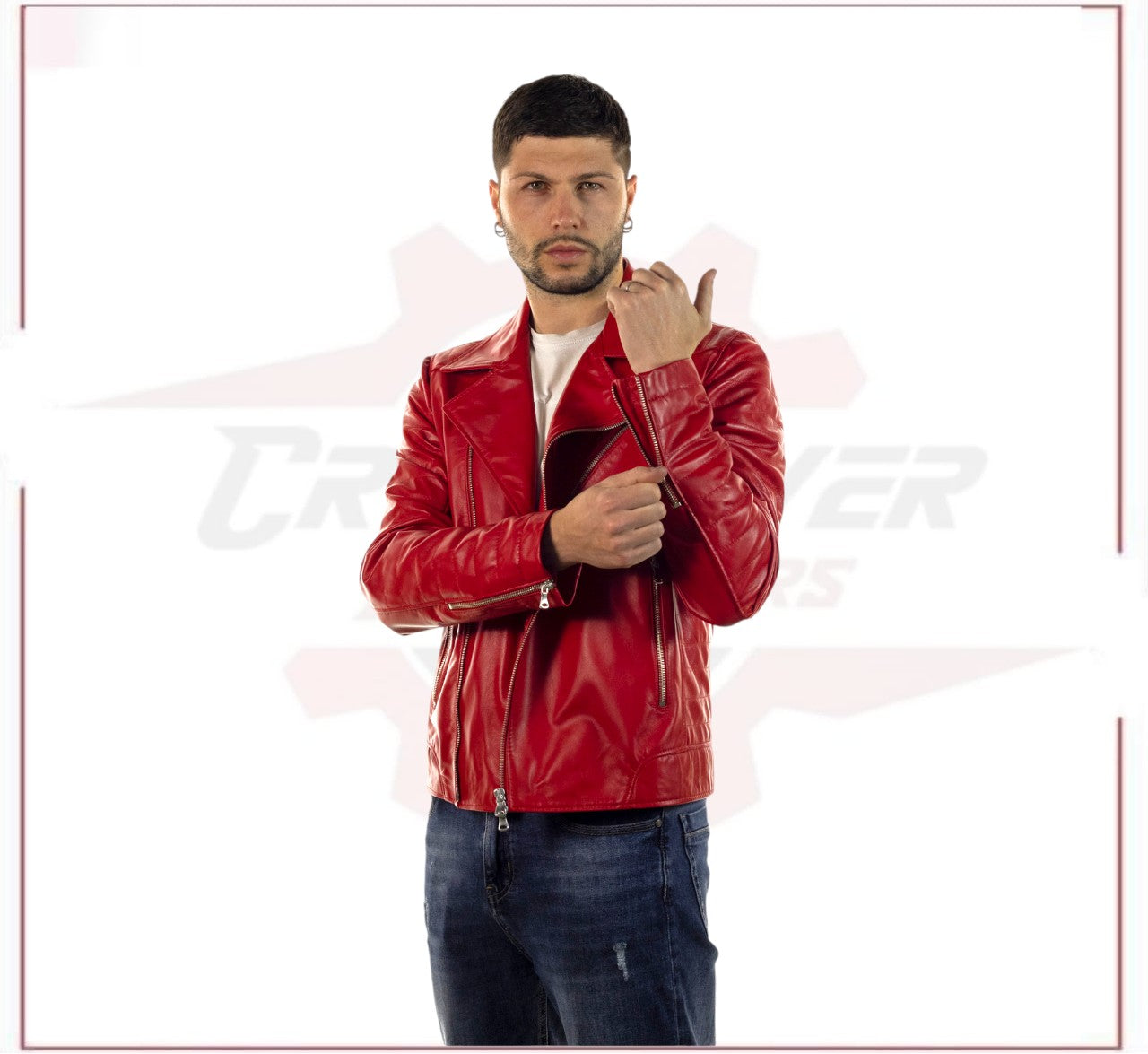 V248 - Men's Perfecto in Genuine Red Leather CROSSOVER RACEWEARS