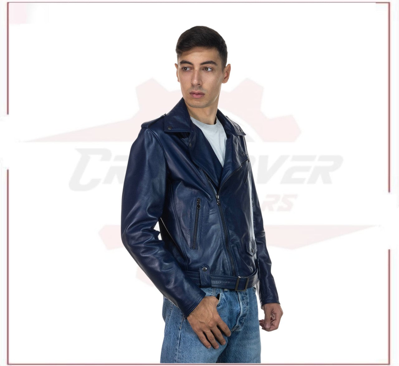 Men's jacket in Genuine Blue Leather CROSSOVER RACEWEARS