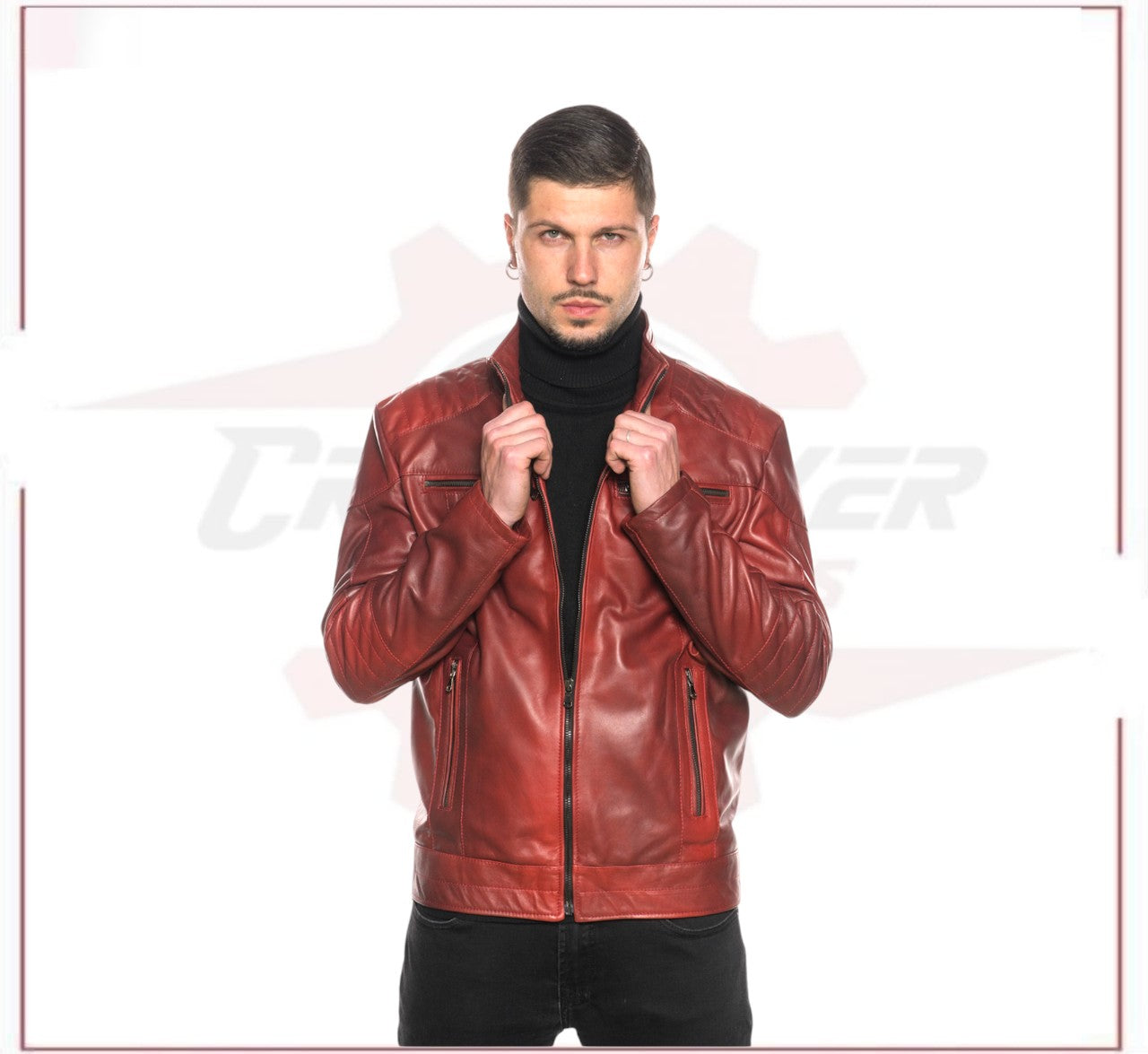 Attila - Men's Biker Jacket in Genuine Bordeaux Leather CROSSOVER RACEWEARS