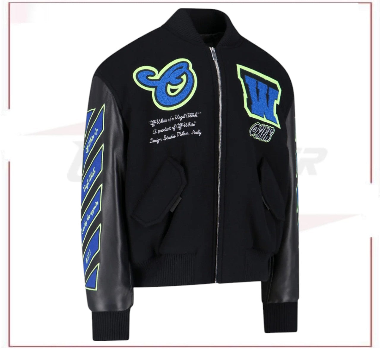 Off-White Zip-Up Long-Sleeved Varsity Jacket