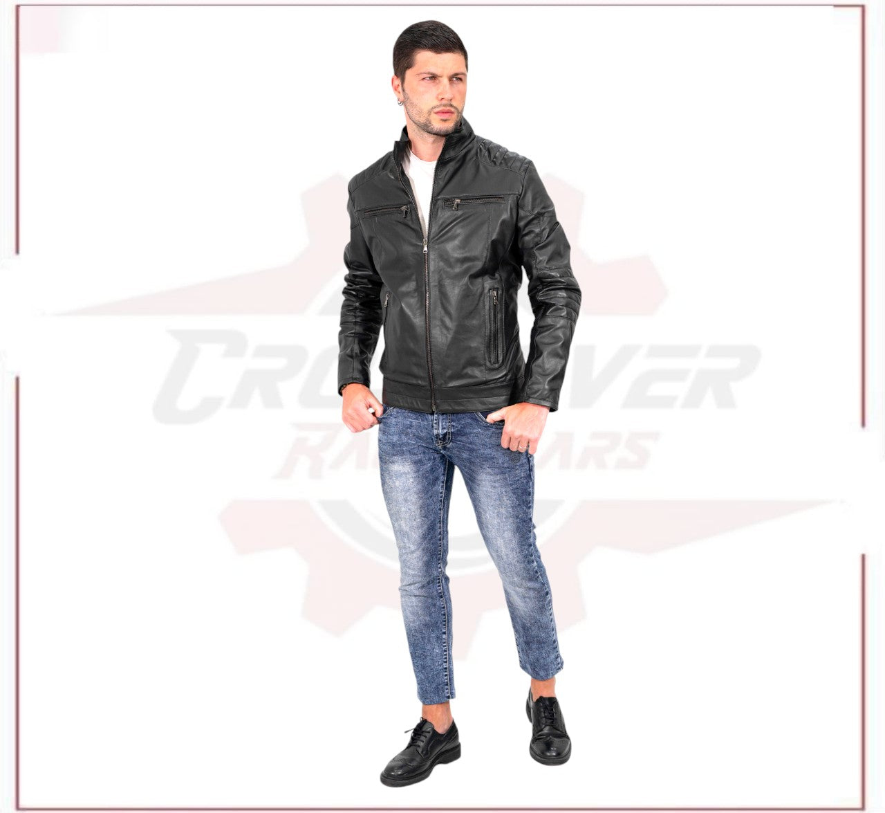 Attila - Men's Biker Jacket in Genuine Black Leather CROSSOVER RACEWEARS