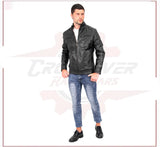 Attila - Men's Biker Jacket in Genuine Black Leather CROSSOVER RACEWEARS