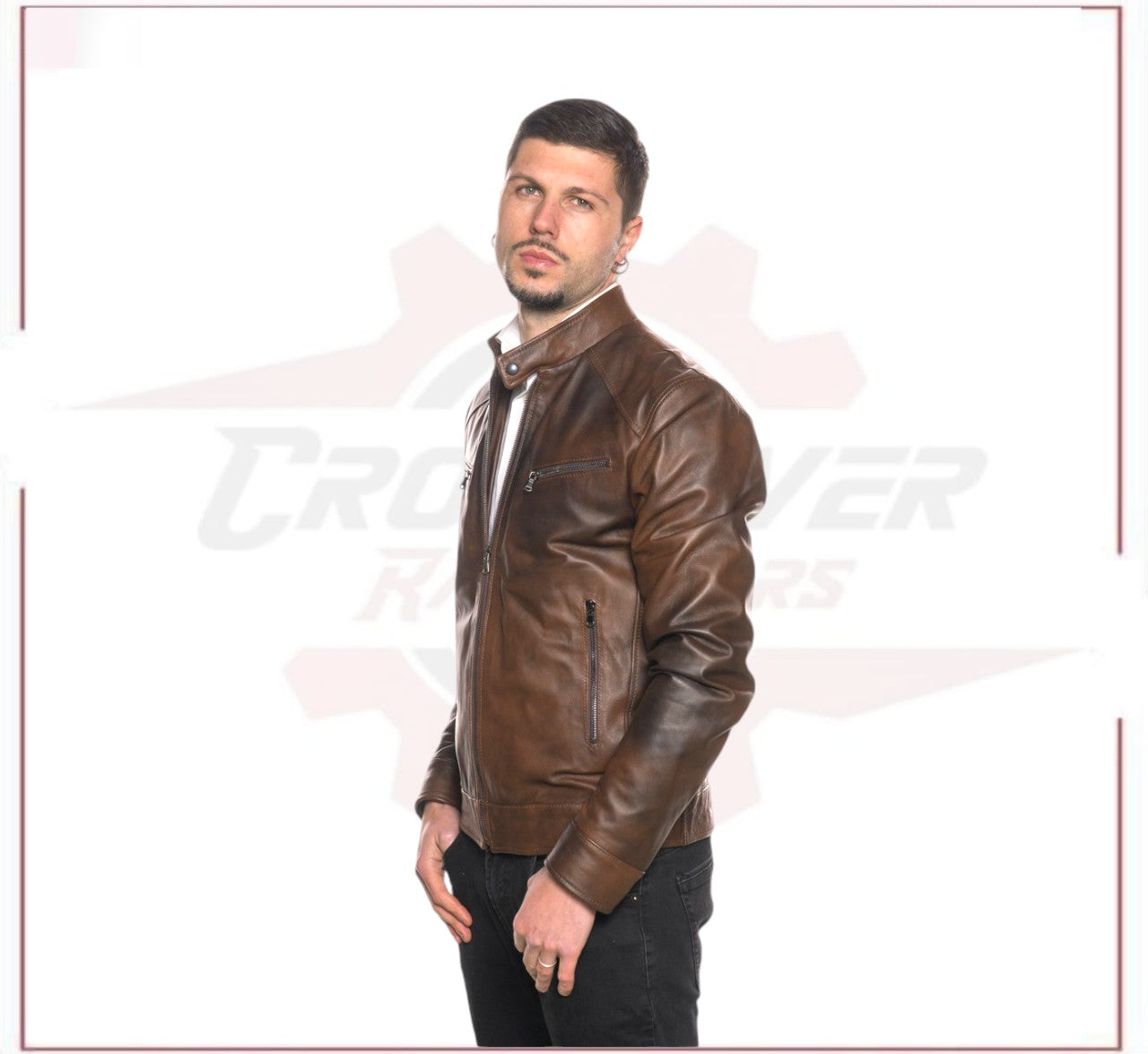 Men's Jacket in Genuine Brown Leather CROSSOVER RACEWEARS