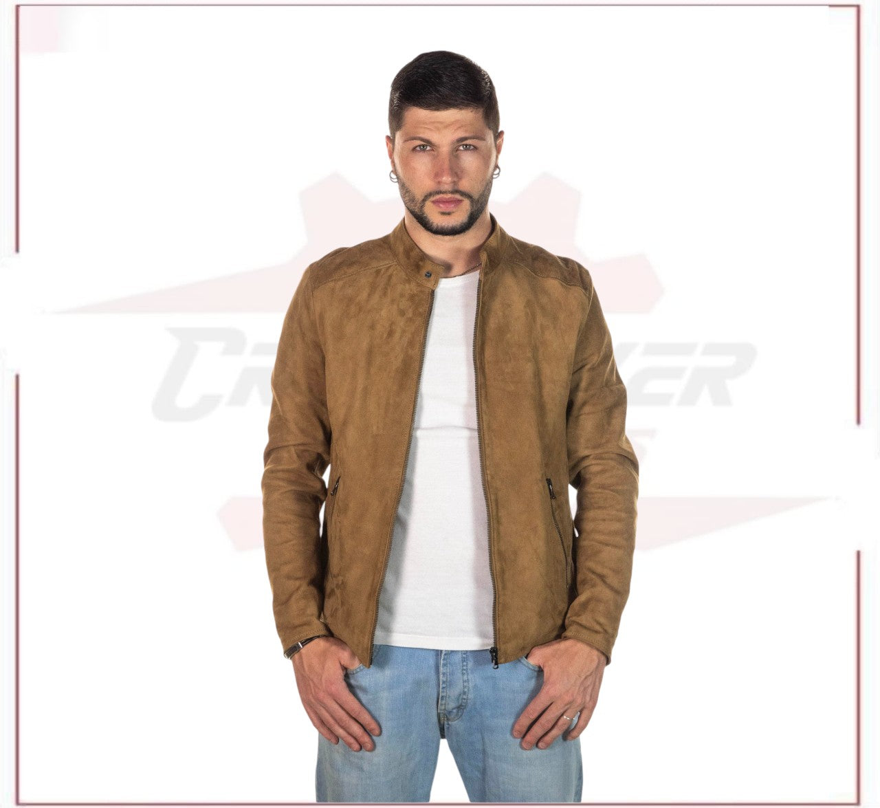 U09 - Men's Jacket in Genuine Honey Suede Leather CROSSOVER RACEWEARS