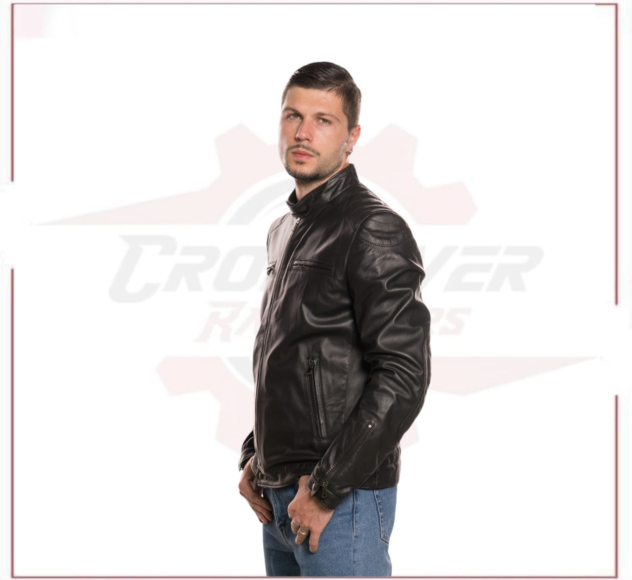 Alfonso - Biker Men's Genuine Black Leather CROSSOVER RACEWEARS