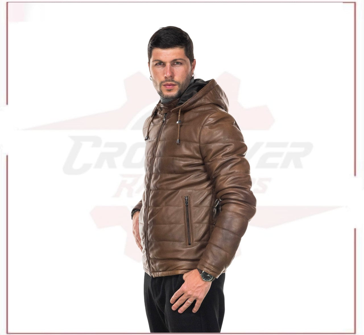 Berlino - Men's Down Jacket in Genuine Brown Leather CROSSOVER RACEWEARS