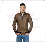 Men's Bomber Jacket in Genuine Brown Leather CROSSOVER RACEWEARS