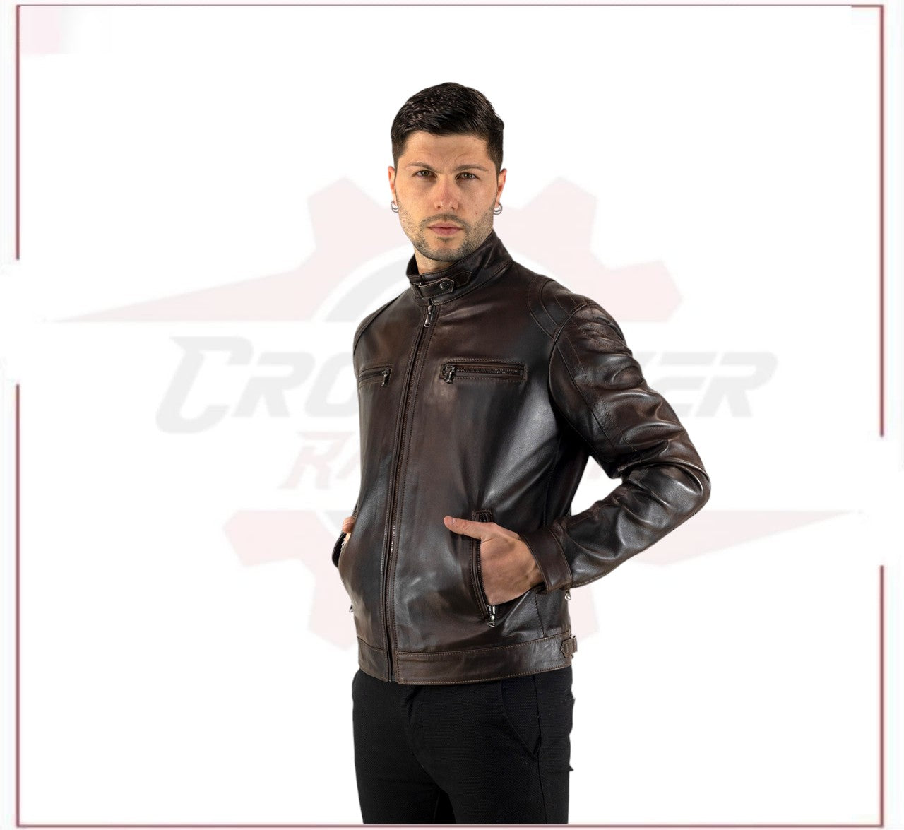 Avatar - Biker Men's Genuine Dark Brown Leather CROSSOVER RACEWEARS