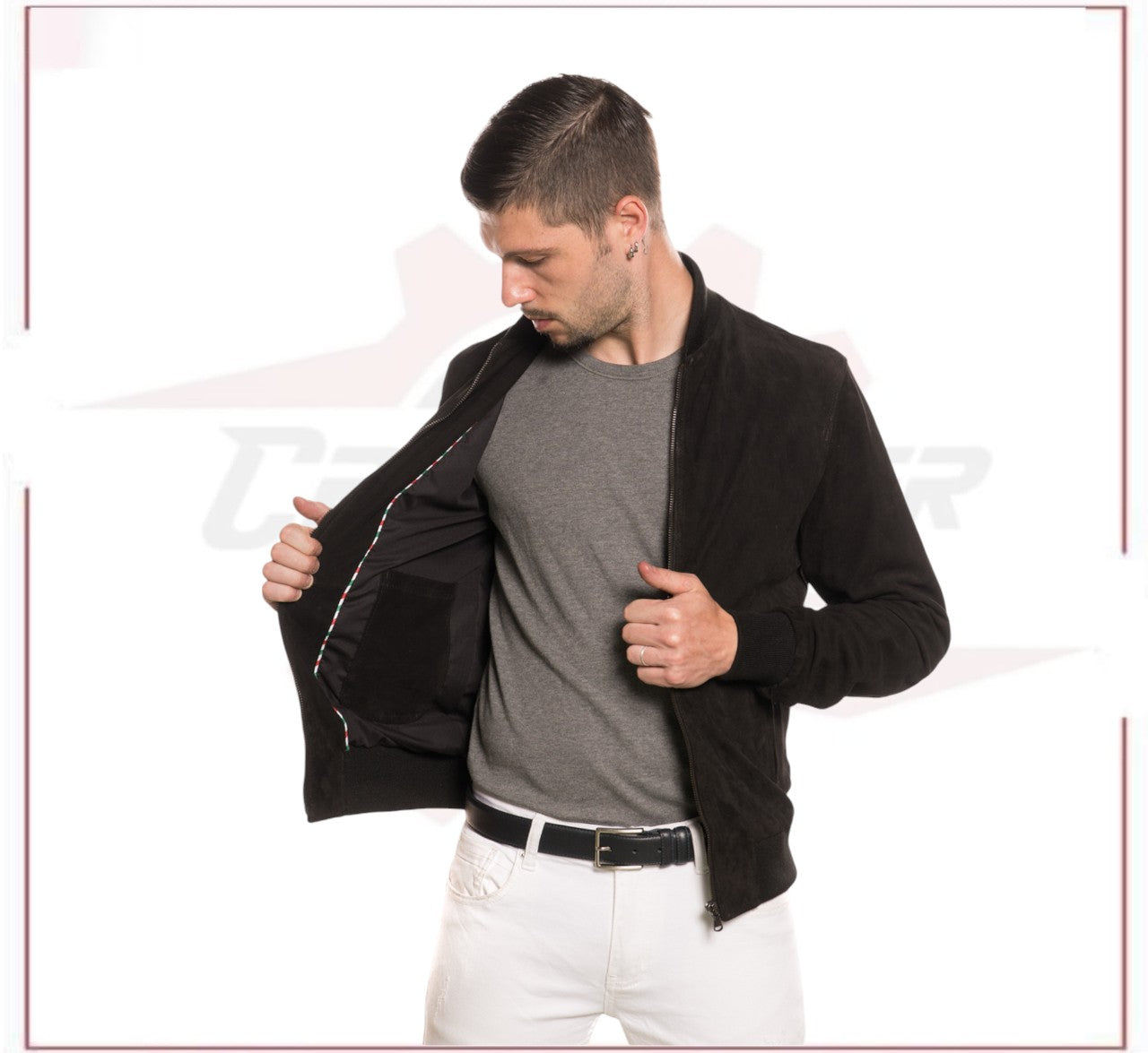 David - Men's Bomber Jacket in Genuine Black Suede Leather CROSSOVER RACEWEARS
