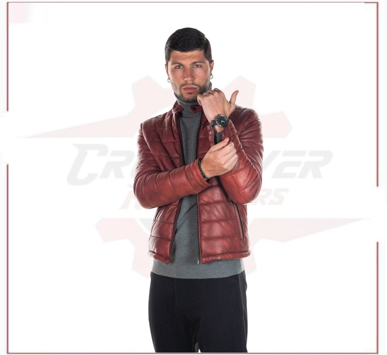 Berlino - Men's Down Jacket in Genuine Bordeaux Leather CROSSOVER RACEWEARS