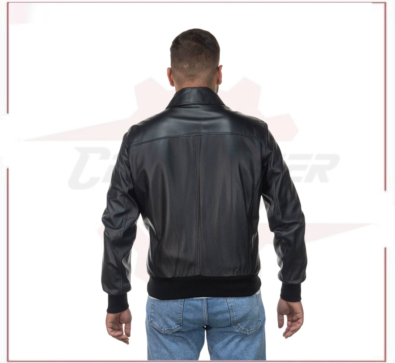 Men's Bomber Jacket in Genuine Black Leather CROSSOVER RACEWEARS