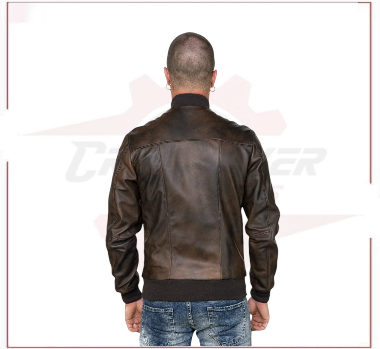 Men's Bomber Jacket in Genuine Dark Brown Leather CROSSOVER RACEWEARS