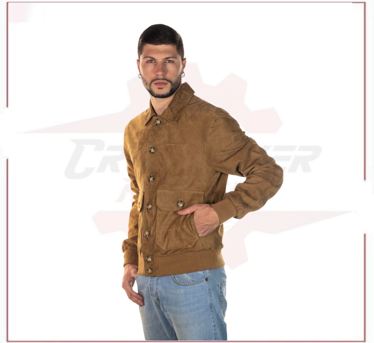U03 - Men's Bomber Jacket in Genuine Honey Suede Leather CROSSOVER RACEWEARS