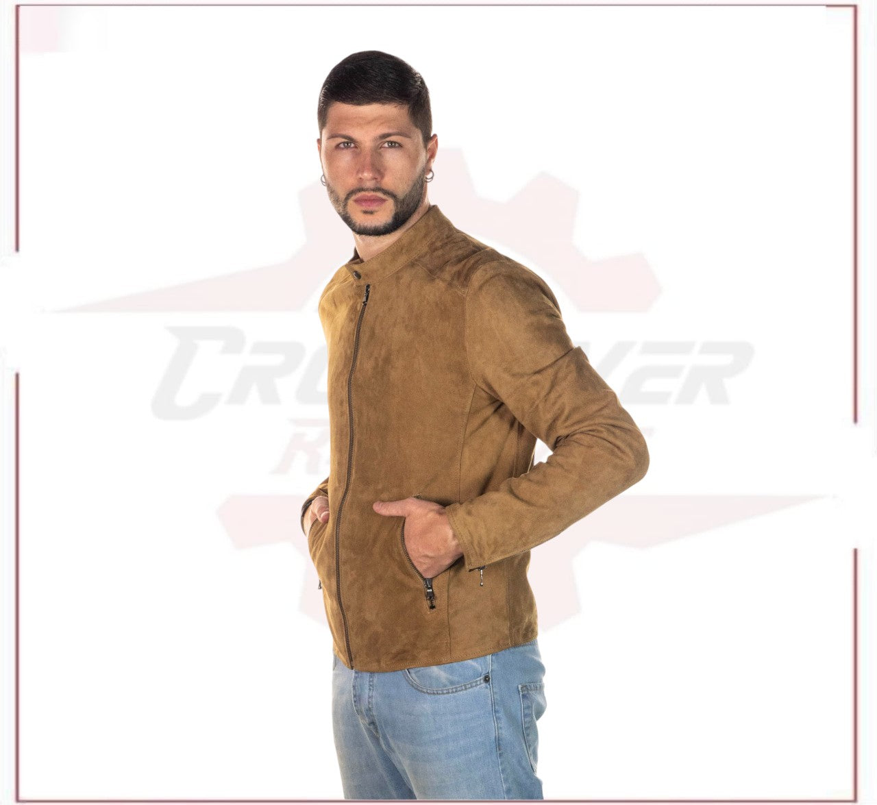 U09 - Men's Jacket in Genuine Honey Suede Leather CROSSOVER RACEWEARS