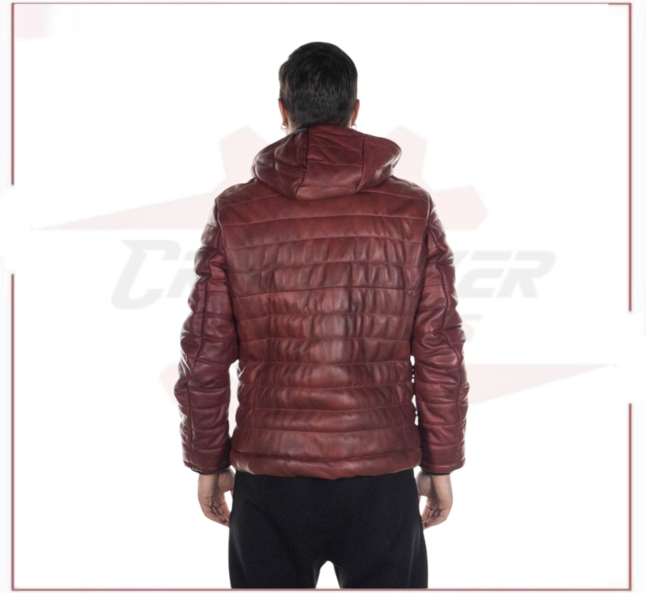 Rio - Men's Down Jacket in Genuine Bordeaux Leather CROSSOVER RACEWEARS