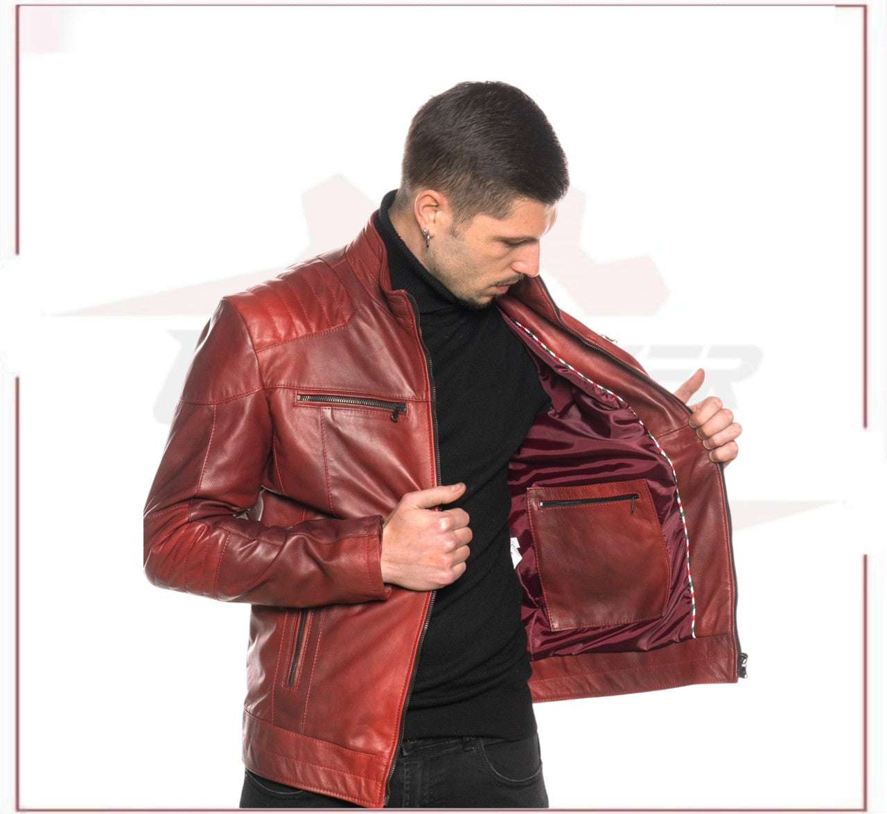 Attila - Men's Biker Jacket in Genuine Bordeaux Leather CROSSOVER RACEWEARS