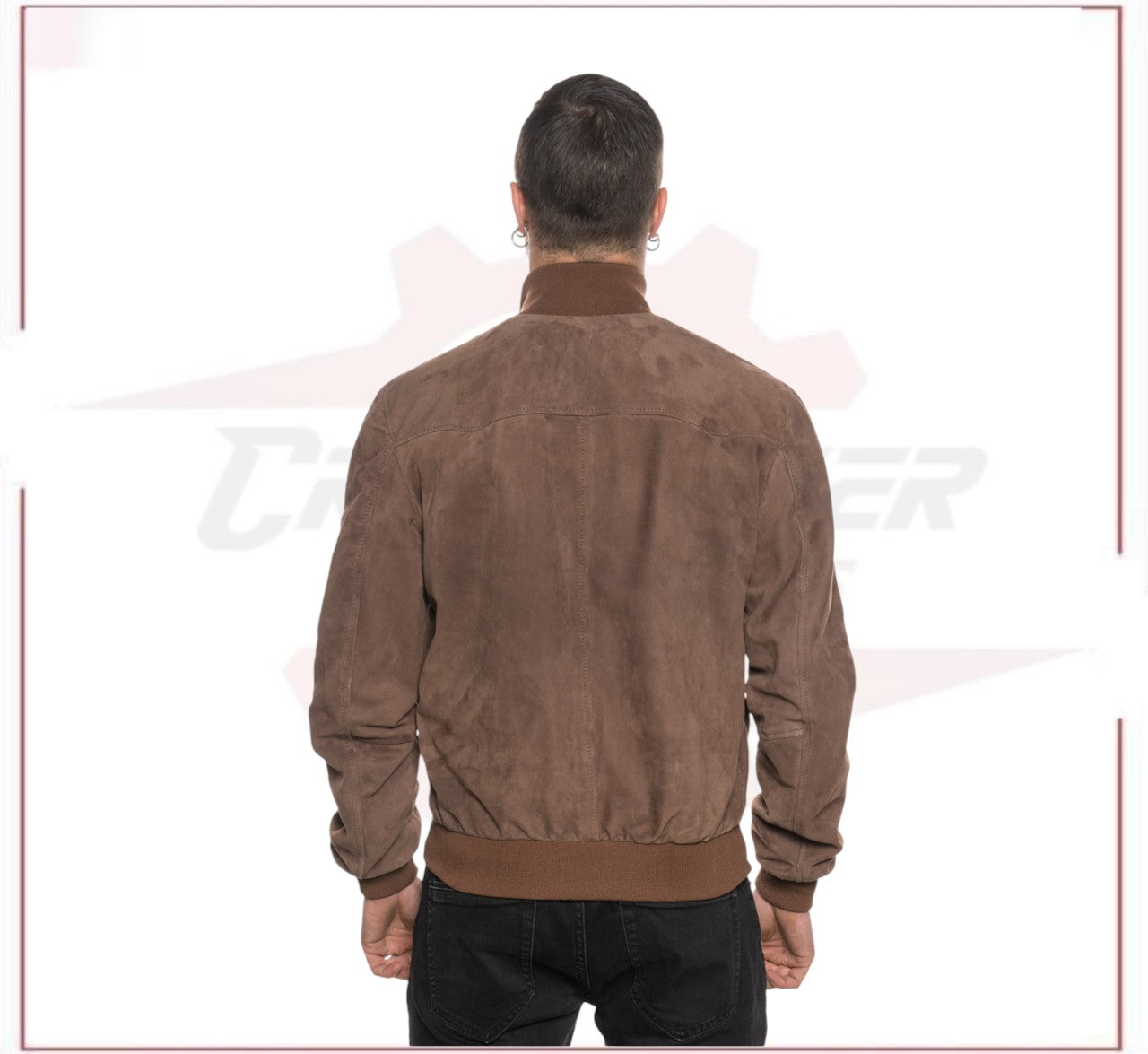 U03 Bis - Men's Bomber Jacket in Genuine Brown Suede Leather CROSSOVER RACEWEARS