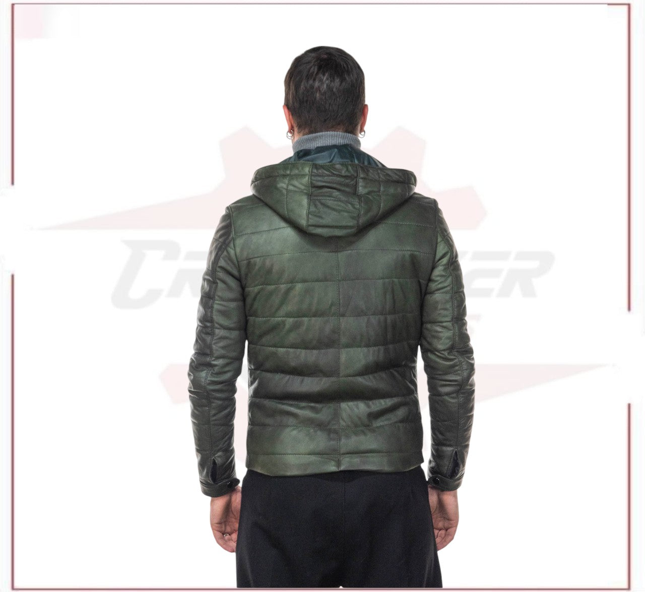 Berlino - Men's Down Jacket in Genuine Green Leather CROSSOVER RACEWEARS