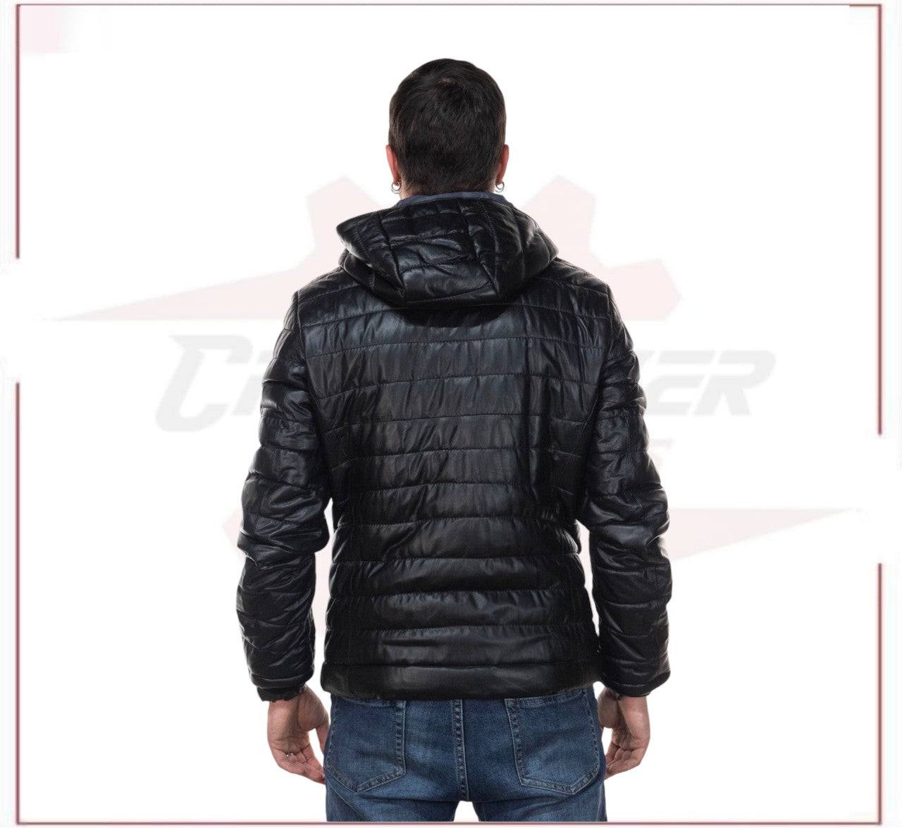 Rio - Men's Down Jacket in Genuine Black Leather CROSSOVER RACEWEARS
