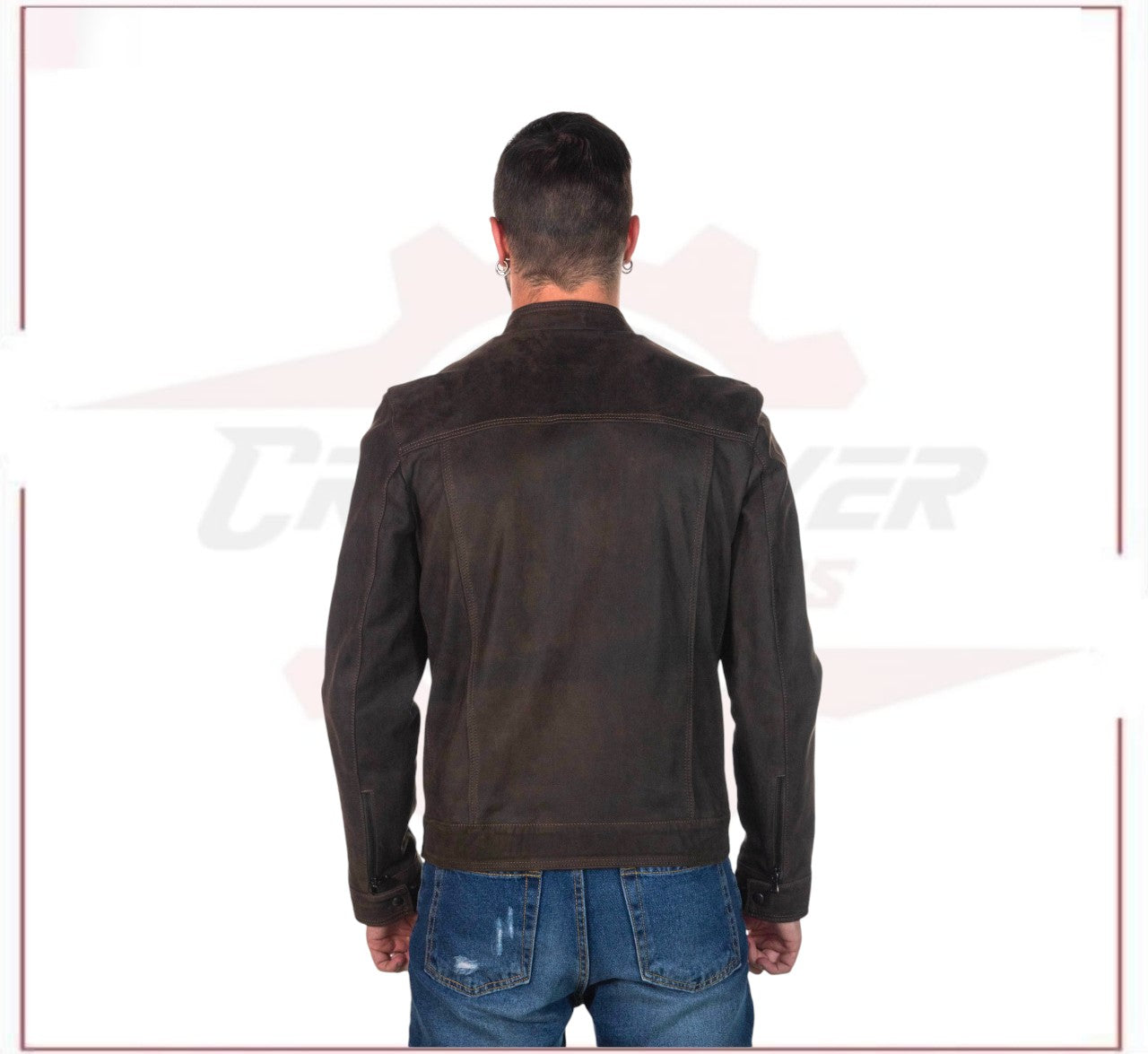 New Men's Jacket in Genuine Dark Brown Nabuk Leather CROSSOVER RACEWEARS